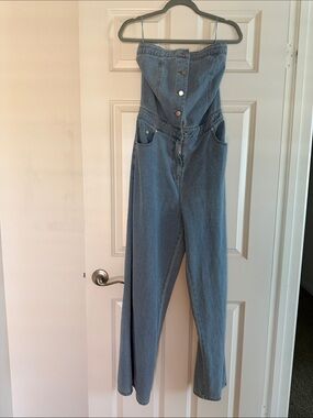 Women's Strapless Blue Denim Jumpsuit